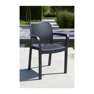 Lots de 6 Fauteuils monoblocs coloris graphite - empilables en resine de synthese - imitation rotin tresse - ALLIBERT BY KETER -