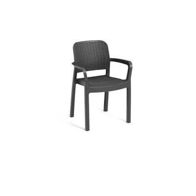 Lots de 6 Fauteuils monoblocs coloris graphite - empilables en resine de synthese - imitation rotin tresse - ALLIBERT BY KETER -
