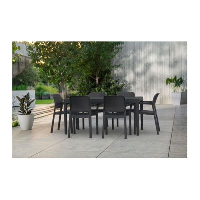 Lots de 6 Fauteuils monoblocs coloris graphite - empilables en resine de synthese - imitation rotin tresse - ALLIBERT BY KETER -