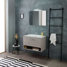 Lotto meuble de salle de bain mural 80cm avec lavabo et miroir