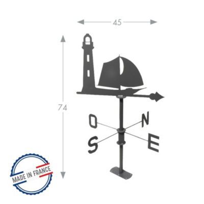 Louis Moulin Girouette voilier anthracite - 45x74cm  - Acier époxy