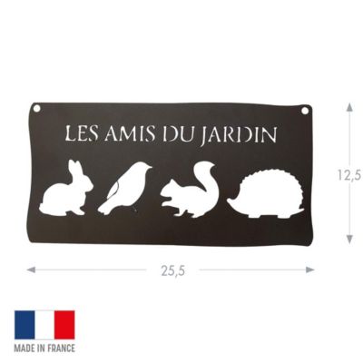 Louis Moulin Pancarte décorative en métal "Les amis du jardin" - 25,5x12,5cm - fer vieilli