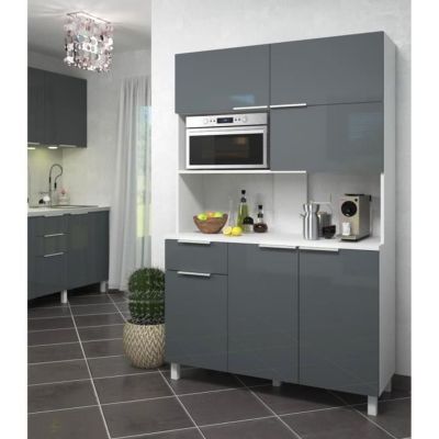 LOVA Buffet de cuisine contemporain gris brillant - L 120 cm