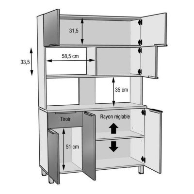 LOVA Buffet de cuisine contemporain gris brillant - L 120 cm