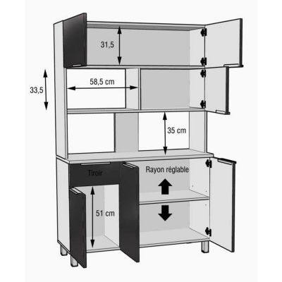 LOVA Buffet de cuisine contemporain noir brillant - L 120 cm