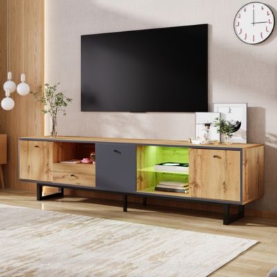 Lowboard meuble TV salon avec LED separation verre charniere amortisseur design moderne et elegant interieur