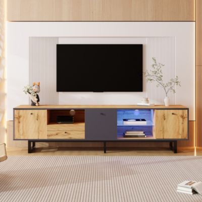 Lowboard meuble TV salon avec LED separation verre charniere amortisseur design moderne et elegant interieur