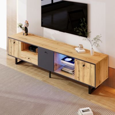 Lowboard meuble TV salon avec LED separation verre charniere amortisseur design moderne et elegant interieur