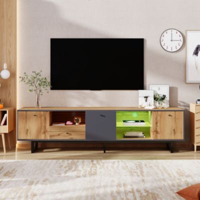 Lowboard meuble TV salon avec LED separation verre charniere amortisseur design moderne et elegant interieur