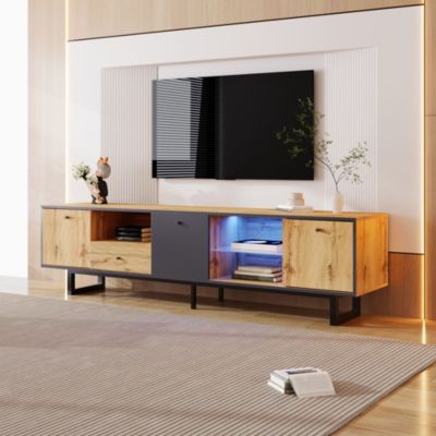 Lowboard meuble TV salon avec LED separation verre charniere amortisseur design moderne et elegant interieur