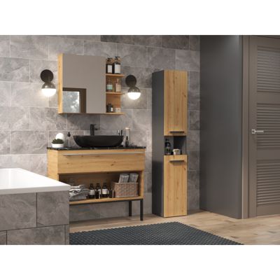 LUANA - Meuble de salle de bain 2 portes - 31x30x174 cm - ANTHRACITE