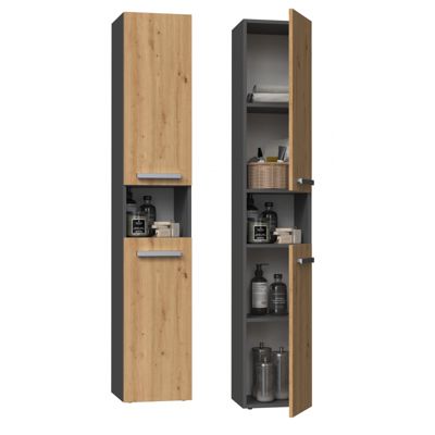 LUANA - Meuble de salle de bain 2 portes - 31x30x174 cm - ANTHRACITE