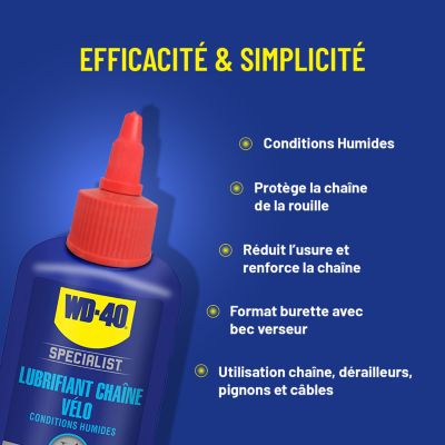 Lubrifiant chaîne de vélo conditions humides WD40 100 ml