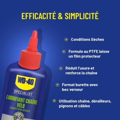 Lubrifiant chaîne de vélo conditions secs WD40 100 ml
