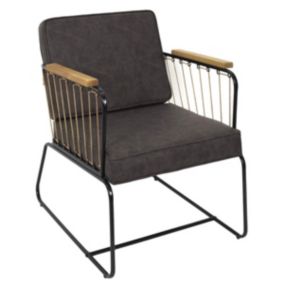 LUCAS - Fauteuil Simili Cuir Marron Foncé