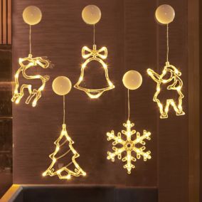 Lumières LED à ventouse décoratives de Noël, cinq formes de cloches, arbres de Noël, père Noël, élan et flocons de neige, décorat