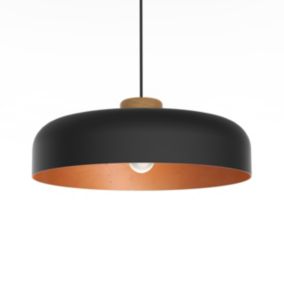 LUMICOM - BOIS Suspension, 1XE27, max 42W, métal, noir/feuille de cuivre, D40cm