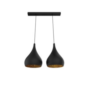 LUMICOM - CALICE LINEARE Suspension, 2x E27, max 42W, métal, noir/feuille d'or, D. 20cm