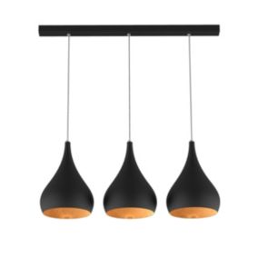 LUMICOM - CALICE LINEARE Suspension, 3x E27, max 42W, métal, noir/feuille d'or, D. 20cm