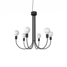 LUMICOM - CHANDELIER Suspension, 6XE27, max 42W, métal, blanc noir, D60cm