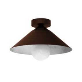 LUMICOM - CHAPEAU Plafonnier, 1XE27, max 42W, métal, marron corten/feuille argent, D25cm