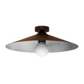 LUMICOM - CHAPEAU Plafonnier, 1XE27, max 42W, métal, marron corten/feuille argent, D40cm