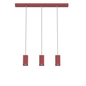 LUMICOM - CUBE Suspension, 3X GU10, max 33W, métal, rouge cowhide, L70cm x H10cm