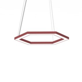 LUMICOM - ESAGONO 1X Suspension, STRIP LED, 22W/m, 3000K, métal, rouge cowhide, D.40cm