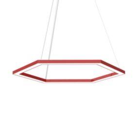 LUMICOM - ESAGONO 1X Suspension, STRIP LED, 34W/m, 4000K, métal, rouge brillant, D.90cm