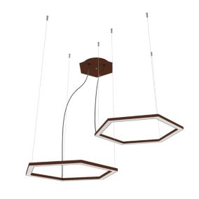 LUMICOM - ESAGONO 2X Suspension décalé, STRIP LED, 34W/m, 3000K, métal, corten, 60cm