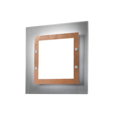 LUMICOM - FLORENCE Plafonnier, 2X E27, max 42W, métal/verre, feuille cuivre, 40x40cm