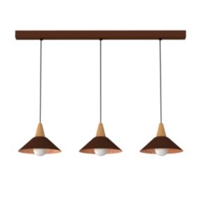 LUMICOM - FUNNEL Suspension Binario, 3X E27, max 42W, métal, corten/feuille de cuivre, D.25cm L.100cm