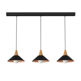 LUMICOM - FUNNEL Suspension Binario, 3X E27, max 42W, métal, noir/feuille de cuivre, D.25cm L.100cm