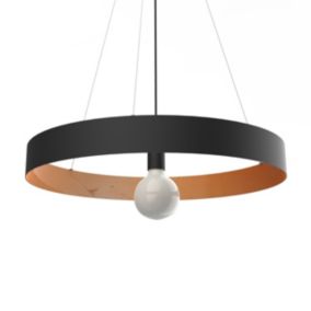 LUMICOM - HALO Suspension, 1X E27, max 42W, métal, noir mat/feuille cuivre, D.60cm