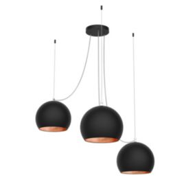 LUMICOM - JOE Suspension, 3X E27, max 42W, métal, noir mat/feuille cuivre, D.25cm