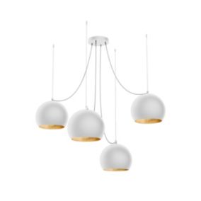 LUMICOM - JOE Suspension, 4X E27, max 42W, métal, blanc/feuille d'or, D.25cm