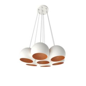 LUMICOM - JOE Suspension, 7X E27, max 42W, métal, blanc/feuille de cuivre, D.25cm