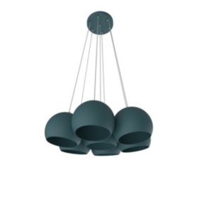 LUMICOM - JOE Suspension, 7X E27, max 42W, métal, bleu méditerranèen, D.25cm