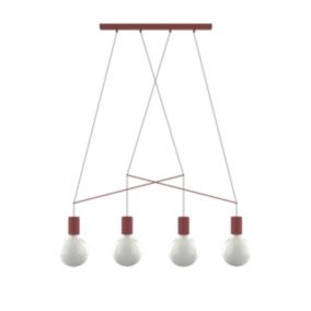 LUMICOM - KELLY Suspension, 4X E27, max 42W, métal, rouge cowhide, L.40cm