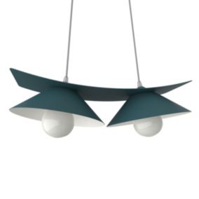 LUMICOM - MILLER Suspension, 2X E27, max 42W, métal, bleu méditerranéen/blanc, L.27cm