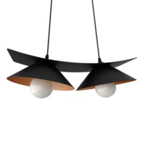 LUMICOM - MILLER Suspension, 2X E27, max 42W, métal, noir mat/feuille cuivre, L.27cm