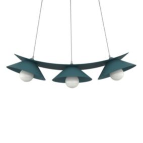 LUMICOM - MILLER Suspension, 3X E27, max 42W, métal, bleu méditerranéen, L.70cm