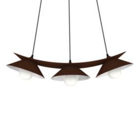 LUMICOM - MILLER Suspension, 3X E27, max 42W, métal, marron corten/feuille argent, L.70cm