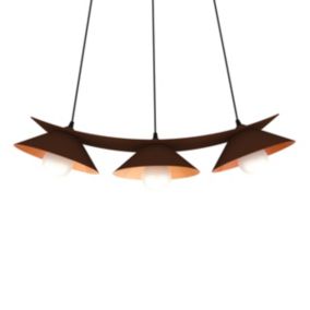 LUMICOM - MILLER Suspension, 3X E27, max 42W, métal, marron corten/feuille cuivre, L.70cm