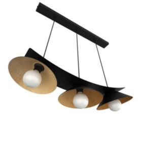 LUMICOM - MILLER Suspension, 3X E27, max 42W, métal, noir mat/feuille d'or, L.70cm