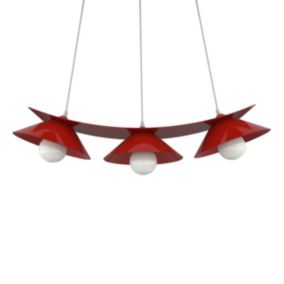 LUMICOM - MILLER Suspension, 3X E27, max 42W, métal, rouge brillant, L.70cm