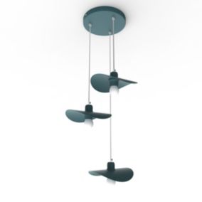 LUMICOM - PIUMA COMPO Suspension, 3X E27, max 42W, métal, bleu méditerranèen, D.25cm