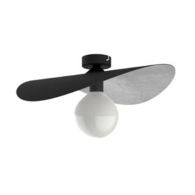 LUMICOM - PIUMA Plafonnier, 1X E27, max 42W, métal, noir mat/feuille argent, D.40cm