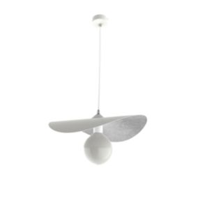 LUMICOM - PIUMA Suspension, 1X E27, max 42W, métal, blanc mat/feuille argent, D.40cm