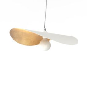 LUMICOM - PIUMA Suspension, 1X E27, max 42W, métal, blanc mat/feuille d'or, D.60cm